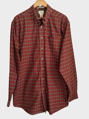 L.L. Bean Shirt Mens XL Tall Red Wrinkle Free Flannel Traditional Fit Plaid